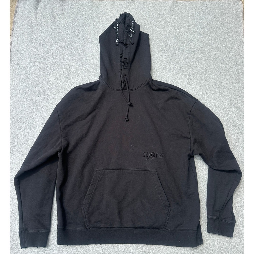Midnight Organic 1991 Hoodie Mens 2XL Black Embroidered Distressed Streetwear